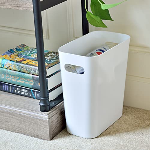 Image of Youngever 2 Pack 3 Gallon Slim Trash Can, Plastic Garbage Container Bin, Trash Bin with Handles for Home Office, Living Room, Study Room, Kitchen, Bathroom (White)