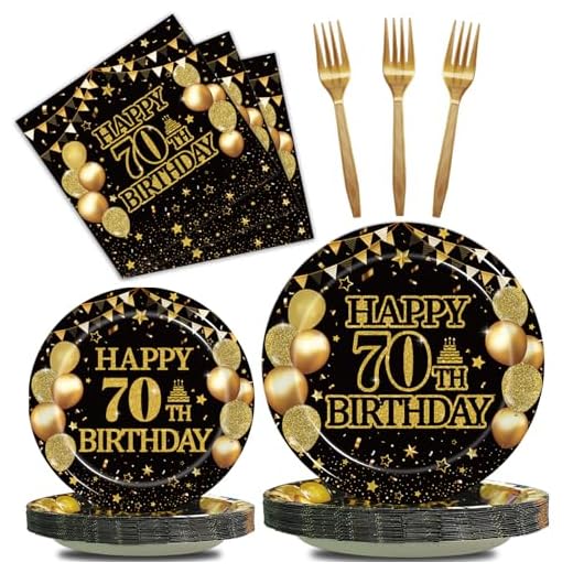 Kepeel 96Pcs 70th Birthday Party Tableware Set, Back in 1954 Birthday Party Decorations Supplies for Men Women Cheers to 70 Years Birthday Party Dessert Plates Napkins Forks Favors, Serve 24