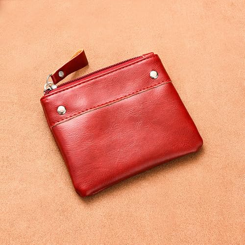 Mini Wallets for Men, Coin Pouch Purse Zip, Red