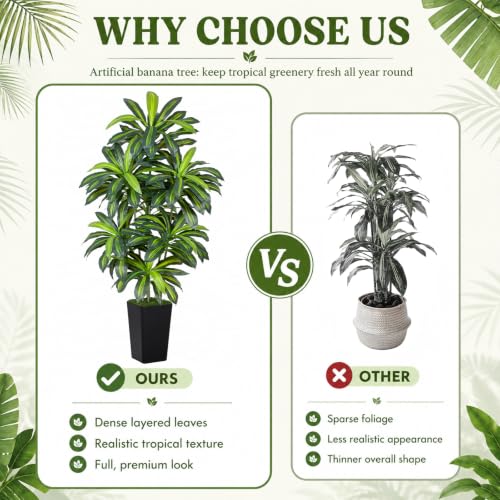 Image of 7FT Artificial Dracaena Tree - High-Density Foliage Fake Plant with Black Tall Planter - Faux Yucca Floor Plant for Home Office Decor Indoor