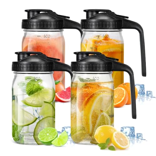 Image of AiHeart 32 oz Glass Pitcher with Lid,4pcs Breast Milk Pitcher Pour Spout Lid,1 Quart Fridge Pitcher,Leak Proof Water Jug,for Breast Milk Storage Container,Iced Coffee,Water, Black-4