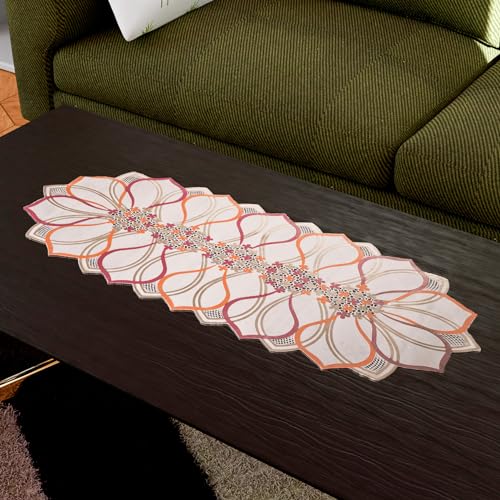 Image of Kuber Industries Table Runner | PVC Dining Table Runner | Center Table Runner | Multi Leaf Table Runner | Table Runner Mat | Table Runner for Home Decor | Golden