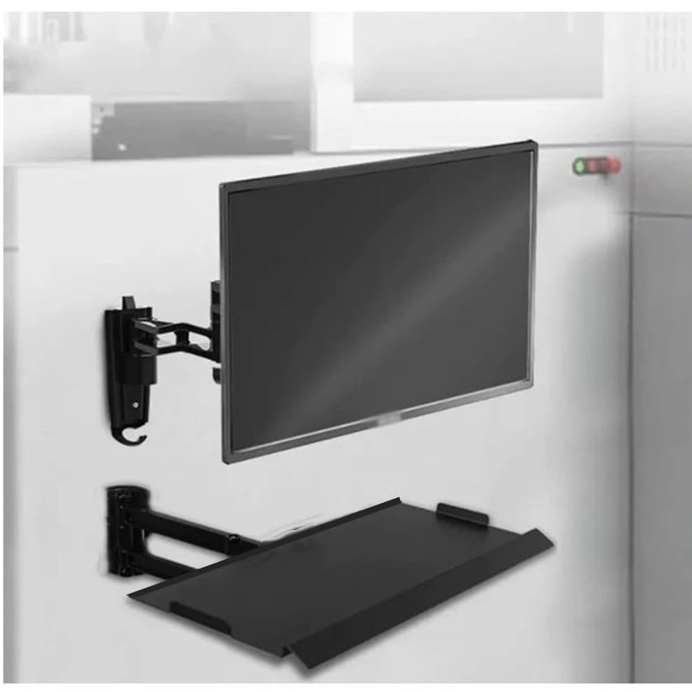 DOUKI Wandhalterung Tastaturablage Tastaturschwenkarm Wand Maus-Tastaturhalterung Metall Verstellbar Tastaturauszug Neigbar Ergonomische Für Büro (Color : Black, Size : 24"x9" (60x22cm))