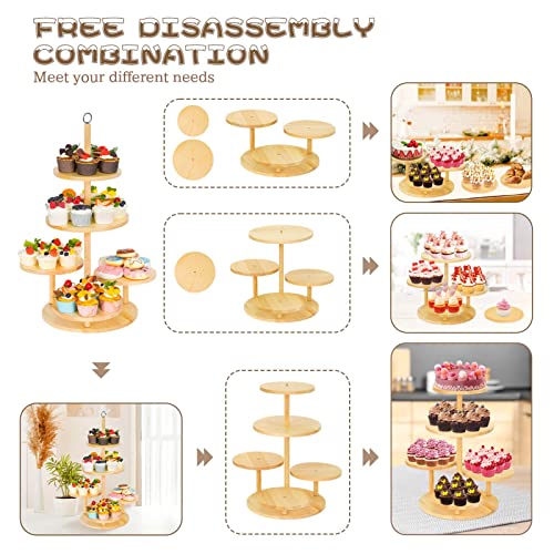 5 Tier Wood Cupcake Tower Stand For 50 Cupcakes, Oppro Round Dessert Cake Display Stand With Tiered Tray Decor, Large Wooden Cakes Display Stand For Wedding Birthday Tea Party Baby Shower #TOP3
