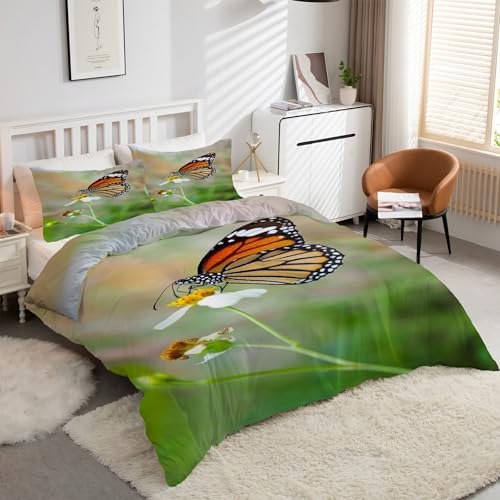 Housse de couette 240x260 papillon fleurs microfibre avec 2 taies