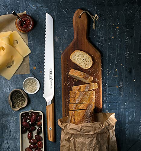 Cutluxe Bread Knife – 10" Serrated Kitchen Knife – Olive Wood Handle – Full Tang – Olivery Series #TOP7