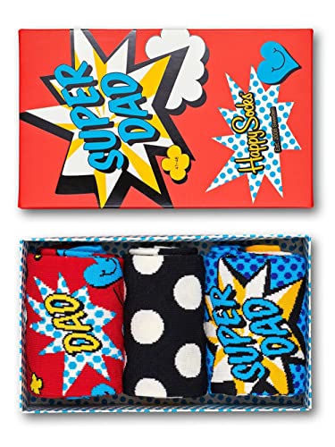 Happy Socks Mens 3-Pack Super Dad Socks Gift Set Bright Combo 41-46 (Us Men's 8-12) One Size #TOP1