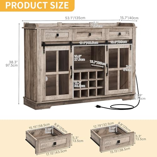 DWVO-Farmhouse-Coffee-Bar-Cabinet-with-Sliding-Door-and-Drawers-53-Kitchen-Sideboard-Buffet-Cabinet-Home-Bar-Cabinet-with-Wine-Rack-for-Kitchen-Living-Room-3-Drawers-Storage-Cabinet-Wash-Grey DWVO Farmhouse Coffee Bar Cabinet with Sliding Door and Drawers 53 Kitchen Sideboard Buffet Cabinet Home Bar Cabinet with Wine Rack for Kitchen Living Room 3 Drawers Storage Cabinet Wash Grey