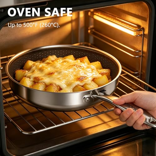 Image of imarku 8-Inch Non Stick Frying Pan with Lid, 2-Quart Skillet for Omelette | Stainless Steel Saute Pan with Ceramic Coating, Oven & Dishwasher Safe, Induction Compatible Cookware, PFOA Free