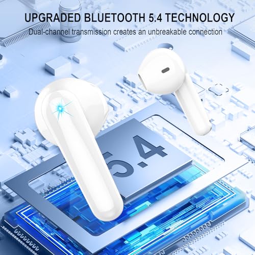 Image of Wireless Earbuds, Bluetooth 5.4 Headphones, 48H, Stereo Ear Buds, LED Display Earphones with Mic, IP7 Waterproof In EarBud, Comfort Fit, Bluetooth Earbuds for Phone Android iOS, Sport, Walk, White