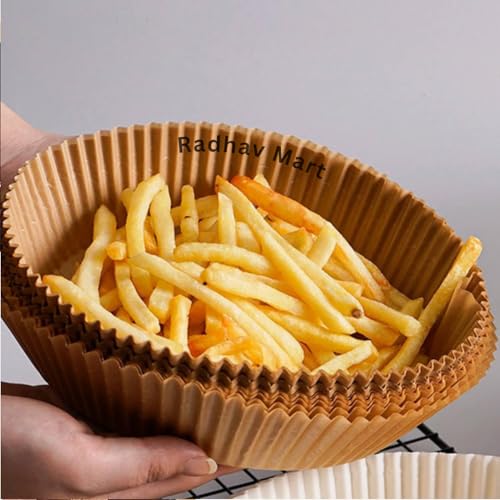 Image of 100 Pcs Air Fryer Paper Sheets | Disposable Air Fry Liners | Oil-Proof Non-Stick Parchment Paper for Air Fryer | Microwave, Roasting & Baking (Round)