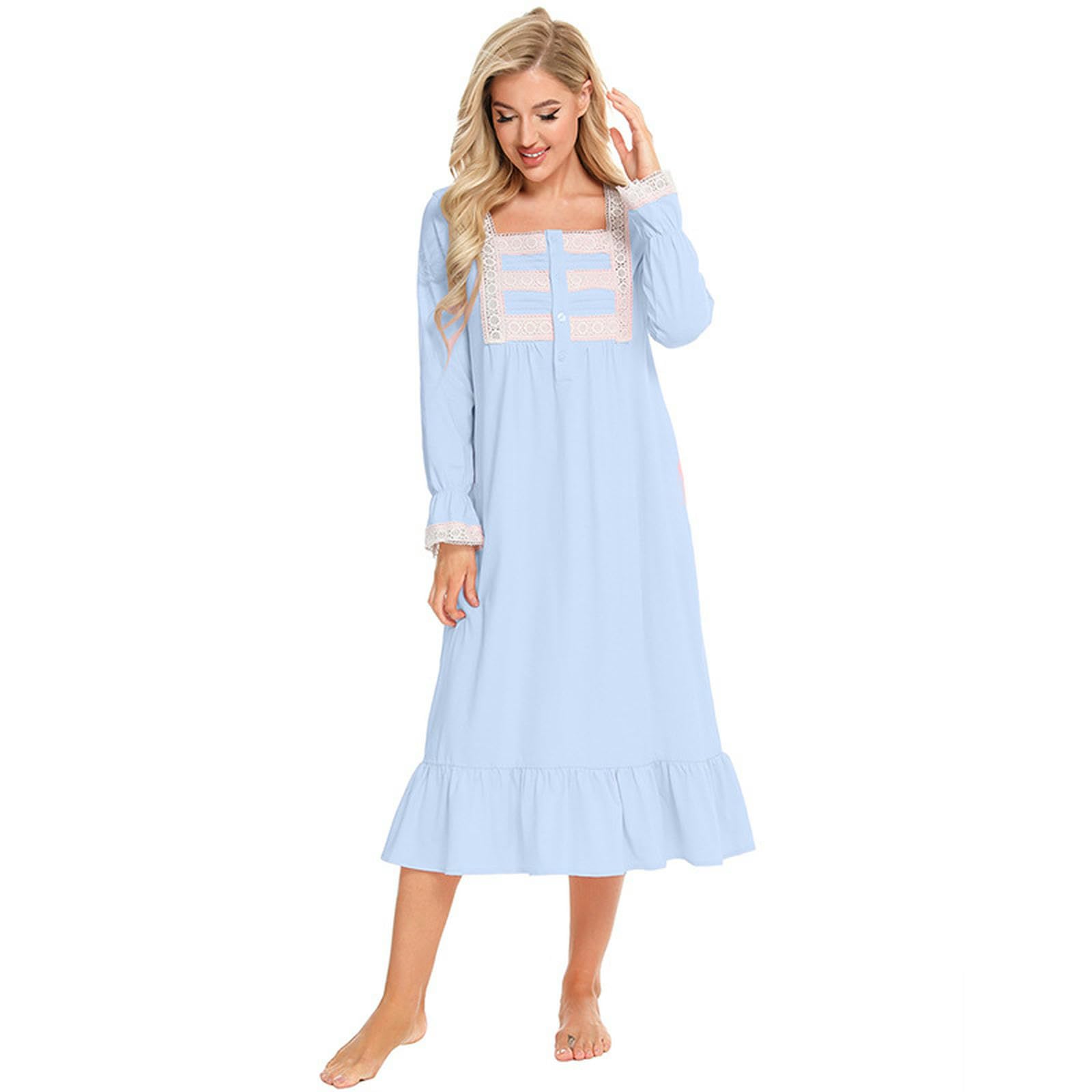 Pigiama da Donna Pigiami A Manica Lunga Vittoriani Abito Principessa Bianco Festa di Halloween Abiti Casa-Rosa-XL