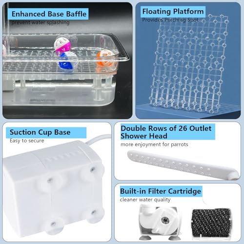 Image of kathson Automatic Parrot Bathtub with Pump,Large Bird Bath Shower with Water Pressure Controller and USB Electric Water Cycle,Parakeet Bath Tub for Cockatiel,Cockatoo,Lovebird,Conure,Budgie