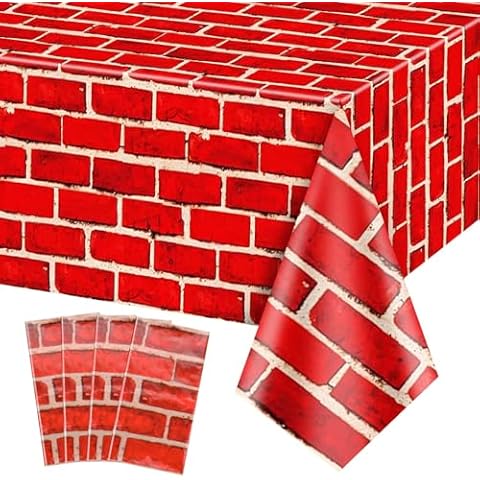 PIXHOTUL 4 Pcs Red Brick Tablecloths, 51in x 108in Brick Wall Backdrop, Brick Table Covers, Brick Wall Scene Backdrop Decoration for Holiday, Birthday, Christmas (4, 51'' x 108'') Cover