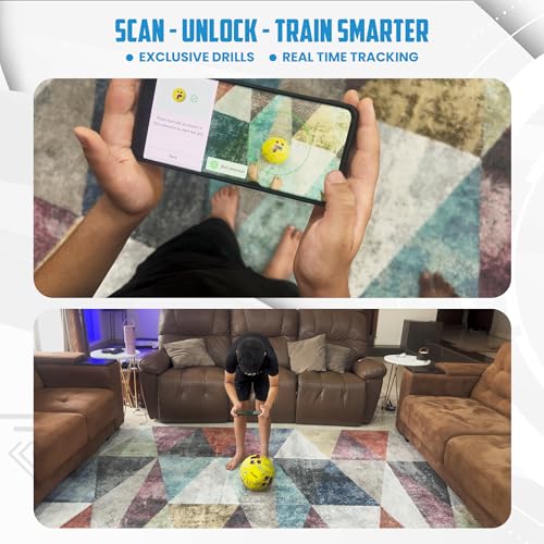 Image of FLICKIT Football Size 3 with AI Training App Compatible | Premium PU 32 Panel Stitched Football | Match Ball for Kids (Ages 5+) Indoor Outdoor Grass & Turf Play | Yellow