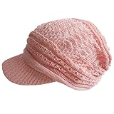つば付き サマーニット帽 清涼 医療用帽子 綿100％ 透かし編み 医療用 ケア帽子 春 夏 レース編み 抗がん剤 脱毛 選べるカラーバリエーション (コーラルピンク×ホワイト, M)