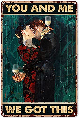 Plaque en métal vintage « Couple écoutant de la musique et buvant » - Décoration pour salle de musique - « Toi et moi, on gère » - Décoration murale...