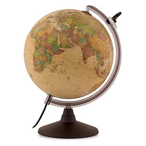 Tecnodidattica - Nova Rico Marco Polo Globe | Illuminated and revolving | Graduated meridian and magnifier | Cartography in English with ancient finish | 12"/30cm Diameter Cover