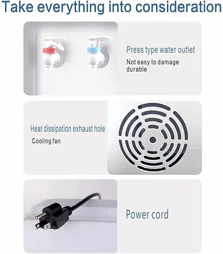 Water Cooler Dispenser For 5 Gallon Bottle, Top Loading Hot & Cold Water Freestanding Electric Water Cooler Child Safety Lock For Indoor Home Office Use With Storage Cabinet, White #TOP2