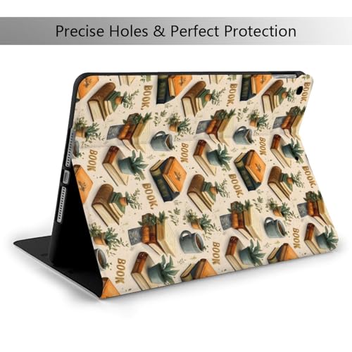 Housse iPad 10.2 compatible 9e 8e 7e génération avec support folio motif livre café - 2