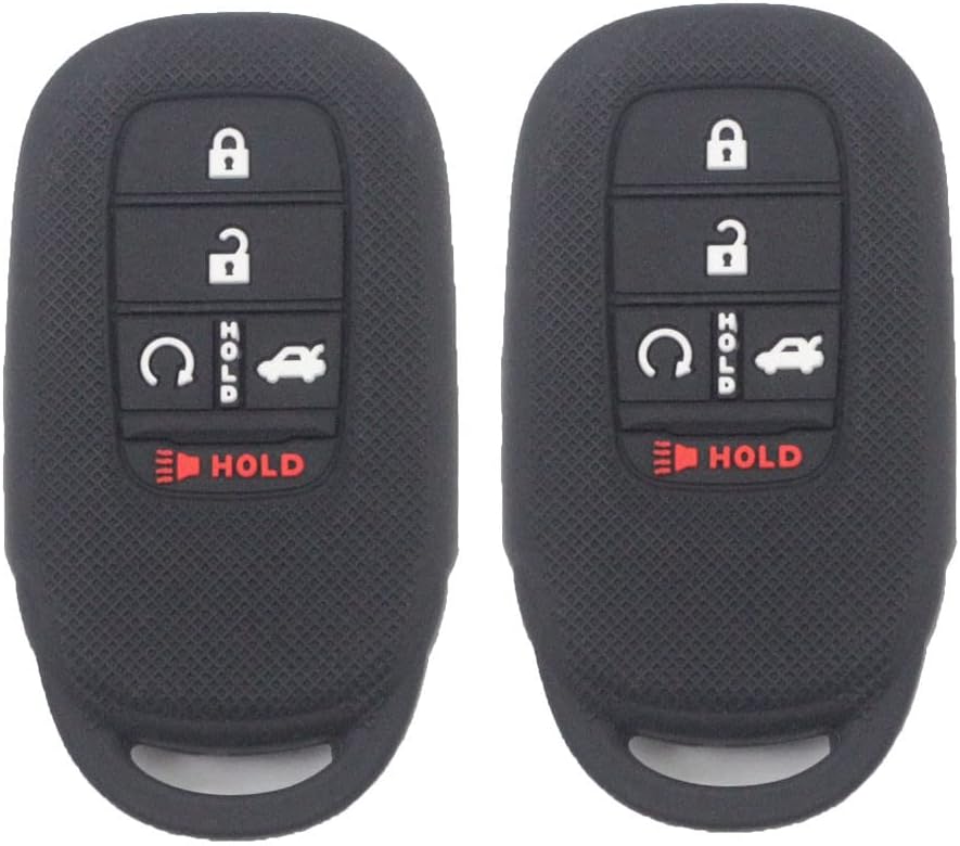 Btopars2pcs 5 Buttons Black Silicone Rubber Remote Smart Key Fob Case Cover Protector Holder Compatible with Honda Accord Civic 2022