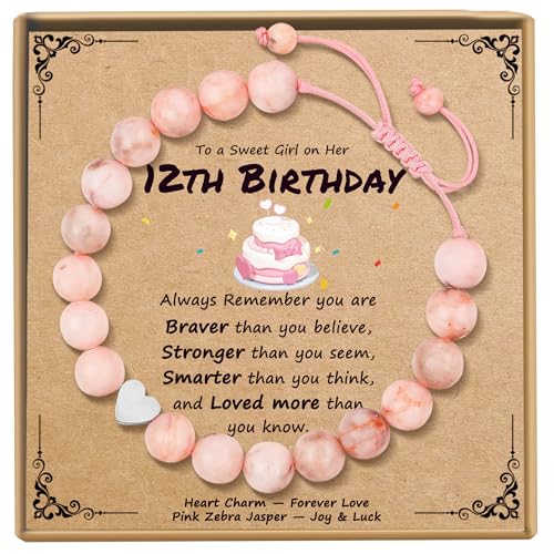 Sereney 12 Year Old Girl Birthday Gifts, Pink Beaded Adjustable Bracelet as Gifts for 12 Year Old Girl Daughter Granddaughter Niece, 12th Birthday Teen Tween Preteen Girls Trendy Stuff