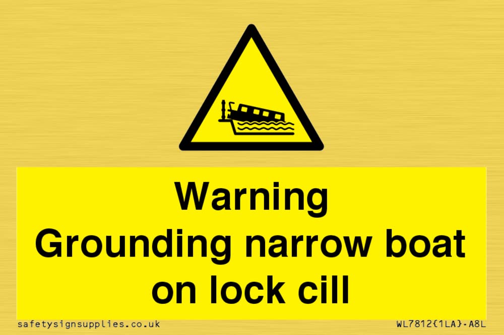 Warning Grounding narrow boat on lock cill Sign - 75x50mm - A8L