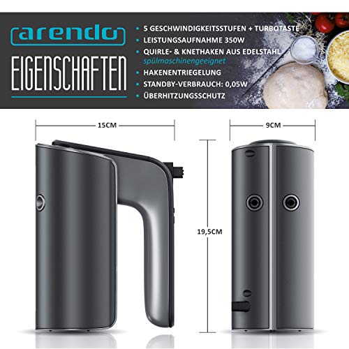 Arendo - Elektrischer Handmixer – Handrührer - Mixer Handrührgerät – Hakenentriegelung – Rührgerät mit Turbotaste… – Bild 3