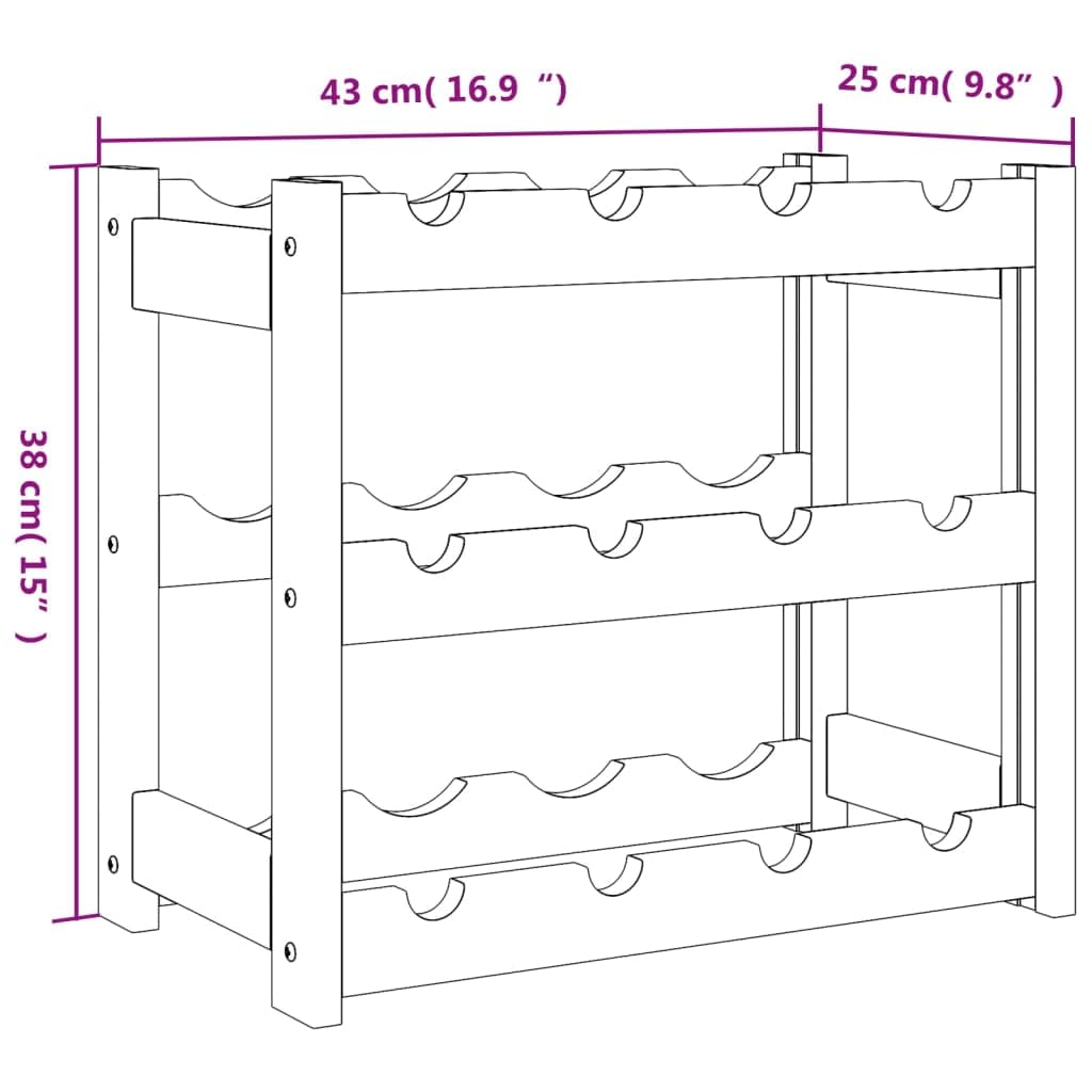 Weinregal für 12 Flaschen aus massivem Kiefernholz Grau mit 3 Ablagen Wellen-Design für Lagerung und Aufbewahrung im Esszimmer, Küche, Keller, Bar, Speisekammer