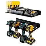 StoreYourBoard Electric Drill Storage Rack with Storage Shelf, Holds 4 Drills & Batteries, Hanging Wall Mounted Organizer for Garage, Home, Workshop, Shed