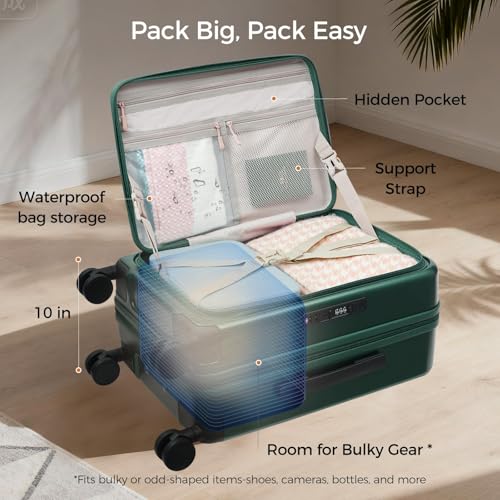 Image of Carry On Luggage Top Opening with Cup Holder & Phone Holder, Expandable PC Hard Shell Suitcase, USB Charging Port, Side Hook, 360 Spinner Wheels, TSA Lock & YKK Zippers for Fathers Day Gift