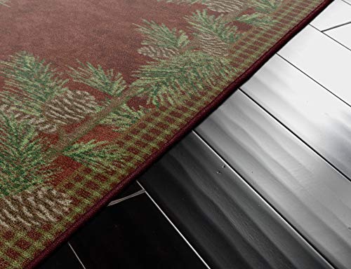 Brumlow Mills Pine Cone Rustic Fall Winter Gingham Area Rug For Kitchen, Bathroom Mat, Doorway, Bedroom Or Home Decor, 20" X 44", Burgundy #TOP1