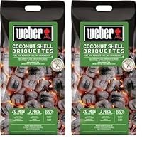 Weber Grill-Briketts aus Kokosnussschalen (4kg Sack), leistungsstark, für Lange und konstante Glut, ideal für längeres Grillen des Grillguts, 100% natürlich (18401) (Packung mit 2)