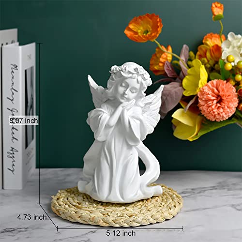 Praying Girl Angel Statues And Figurines Cute Memorial Resin Wings Cherubs Sculpture Outdoor Garden Home Decorations For Living Room Book Shelf Cabinets Table Centerpieces Ornament (B, White) #TOP1
