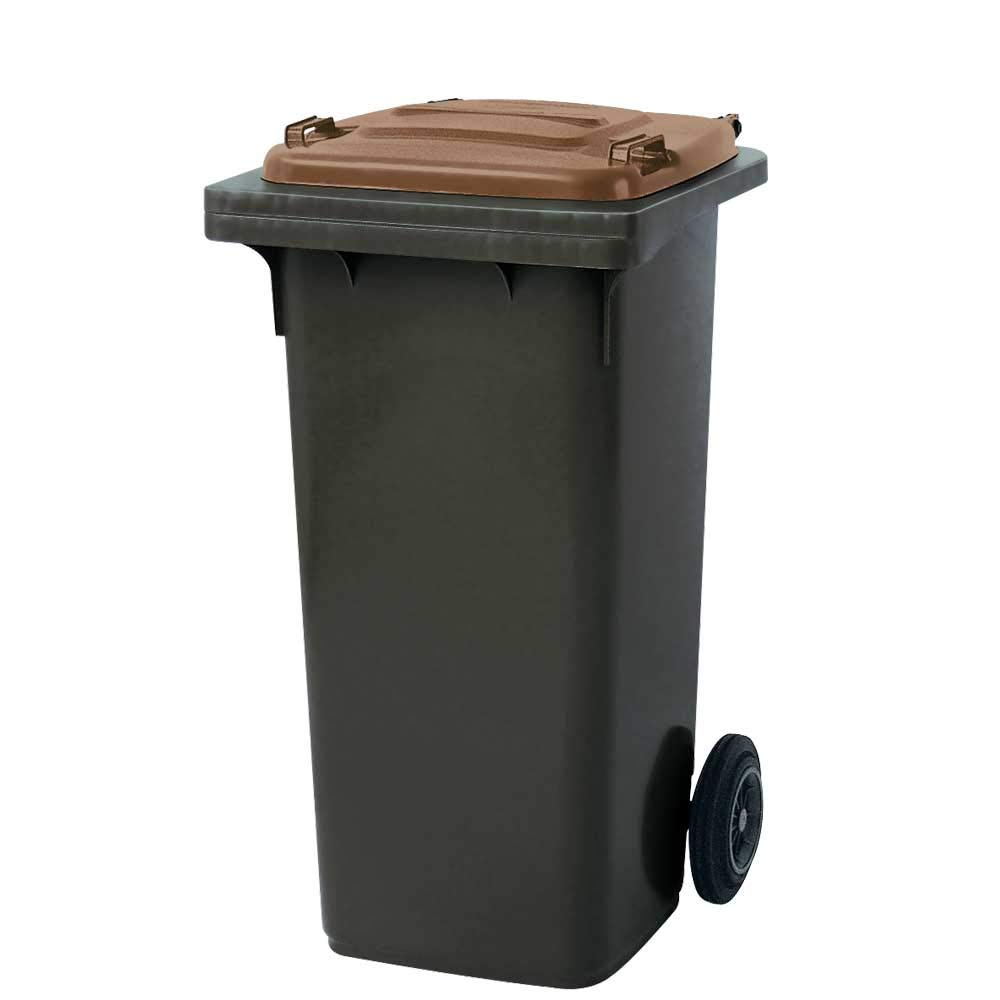 BRB Müllbehälter, Inhalt 120 Liter, Farbe anthrazit mit buntem Deckel, BxTxH 480 x 550 x 930 mm, PE-HD (grau/braun)