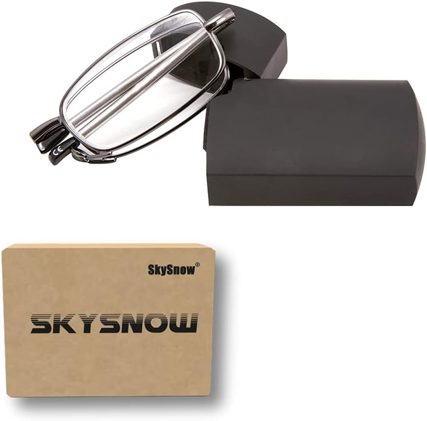 Read Compact Folding Reading Glasses,Black and Telescopic Arms in Silver and Gunmetal Readers Compact Folding Unisex Glasses for Reading Case Included.for Men and Women. (+1.0)