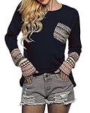 POGTMM Women's Long Sleeve O-Neck Patchwork Casual Loose T-Shirts Blouse Tops with Thumb Holes (L, ZZ New Black)