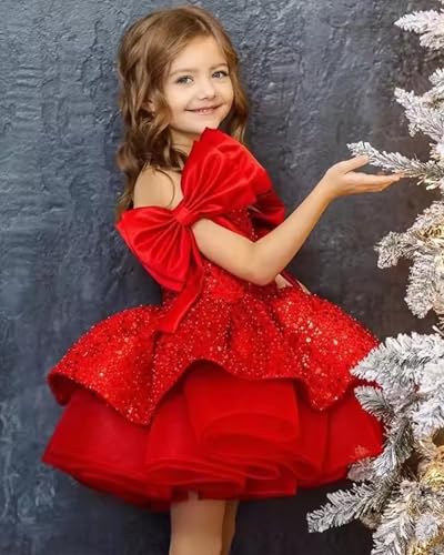 Girls Sparkly Sequins Pageant Dresses Short Tulle A Line Sleeveless Princess Dresses Bow Knot Birthday Party Dresses4
