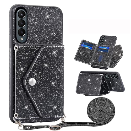 Housse Samsung Galaxy Z Fold 4 5G étui portefeuille à paillettes avec porte-cartes