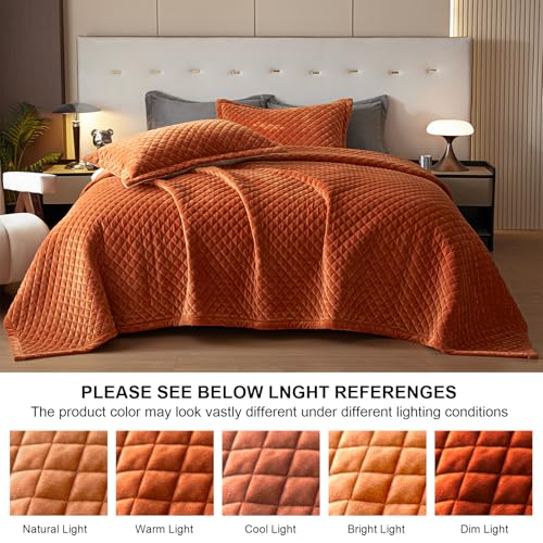 Tohrisa TH-0005-K-BURNT ORANGE King Size Velvet Quilt Set thumb #4