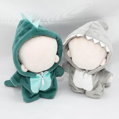 Miniatura 5 de niannyyhouse Ropa de muñeca de felpa de 3.9 in, mameluco suelto de dinosaurio y tiburón, body suelto de peluche suave, accesorios de vestir (gris)