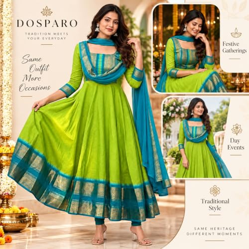 Image of Elegant Zari Jacquard Weaving Gown with Lace Border Dupatta - Traditional Indian Ethnic Wear for Weddings, Festivals, and Special Occasions