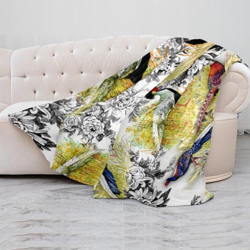 Couverture microfibre oiseau et fleurs 150x200 cm pour lit - 5