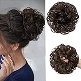 JJstar Haarteil Mit Gummiband, Groß Dutt Haarteil Dunkelbraun Gelockt Haargummi Mit Haaren Hochsteckfrisuren Haarverlängerung Messy Bun Haarteile für Damen Mädchen Pferdeschwanz (Dunkelbraun)