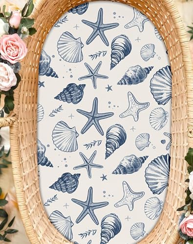 Image of Bassinet Sheets for Baby Girls Boys 2 Pack, Fitted Baby Mattress Sheet for Rectangle, Oval, Hourglass Bassinet Mattress, Breathable Cozy & Universal Fit (Deep Blue, Bassinet Sheet)