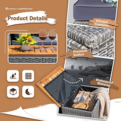 Devoko Patio Day Bed with 2 Side Tables Outdoor Daybed Set MultifunctionalRattan Lounge Bed for Backyard Porch Poolside Lawn Beach (Gray)