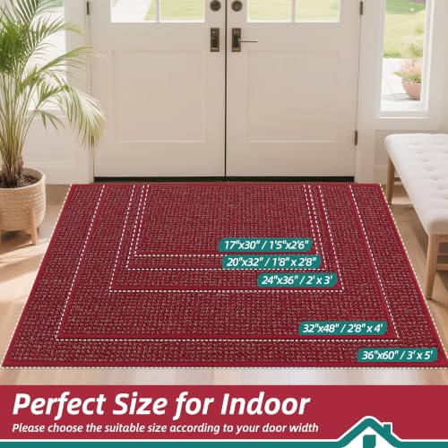 Image of BEQHAUSE Dirt Trapper Door Mat 17 inch x 30 inch, Non-Slip Doormats, Red
