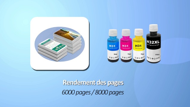 Kit Encre 31 + 32XL Compatible HP Smart Tank Plus - 2 Noires 165ml + 3 Couleurs 80ml - Haute Capacité, Recharge Propre