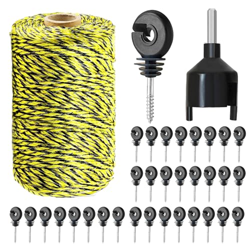 330 Feet Electric Fence Polywire & 30 Pcs Electric Fence Insulator, 1/8
