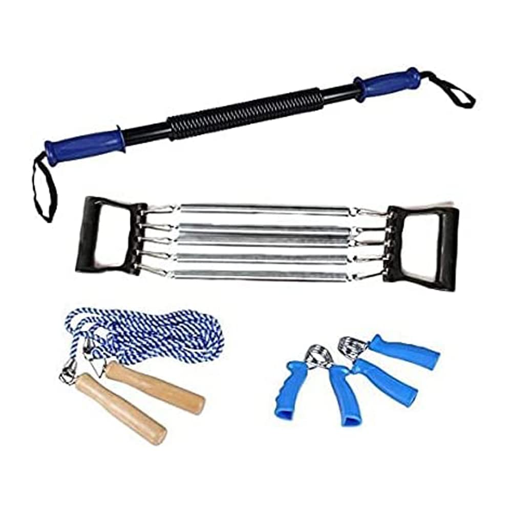 4 Way Training Set Chest Expander, Hand Grips Power Twister and Jumping Rope for Gym Fitness Exercise Muscle Fitness Equipment, Expender Arm Leg Exerciser for Home Gym Yoga Sport Slimming Training